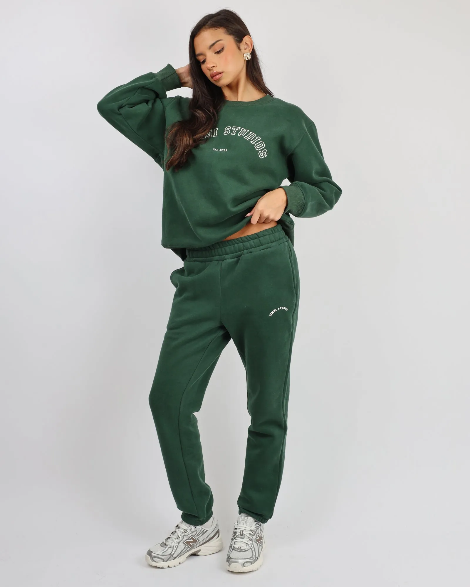 Ashby Simmi Studios Varsity Slogan Sweatshirt in Pine Green sold by Simmi London product image thumbnail 4