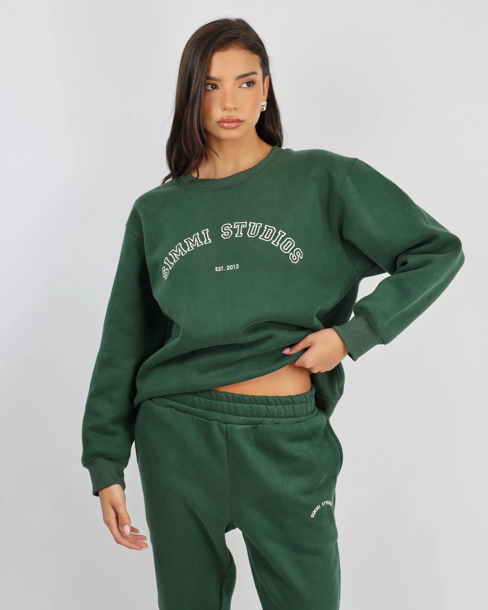 Ashby Simmi Studios Varsity Slogan Sweatshirt in Pine Green sold by Simmi London product image thumbnail 2