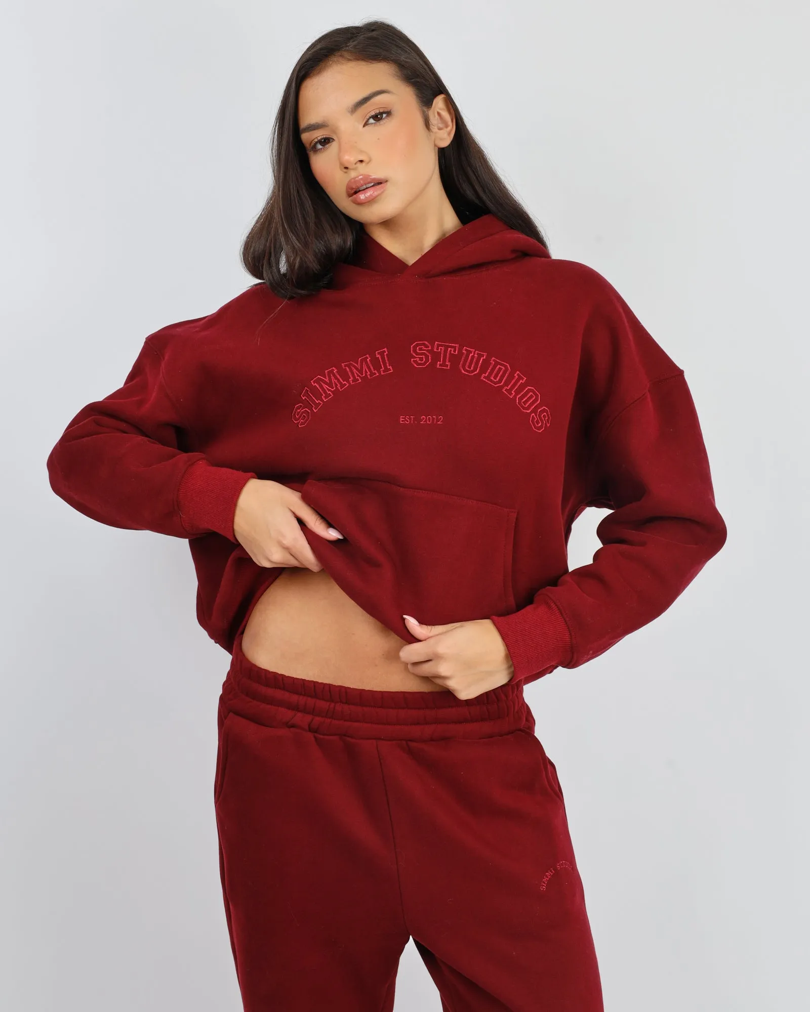 Maeve Simmi Studios Varsity Slogan Hoodie in Cranberry sold by Simmi London product image thumbnail 2