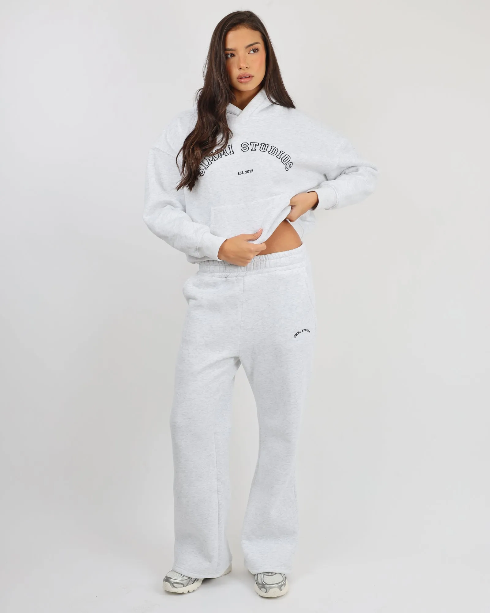 Maeve Simmi Studios Varsity Slogan Hoodie in Pebble Grey sold by Simmi London product image thumbnail 2