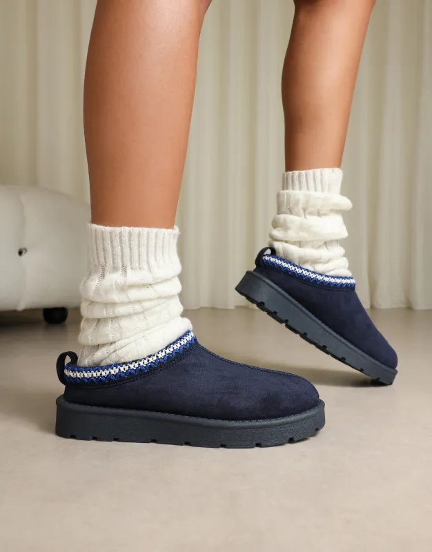 Cally Navy Slippers sold by Simmi London