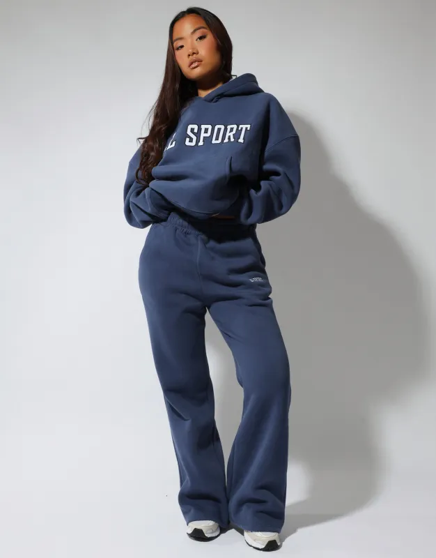 Colby Simmi Studios SL Sport Flared Joggers in vintage blue sold by Simmi London