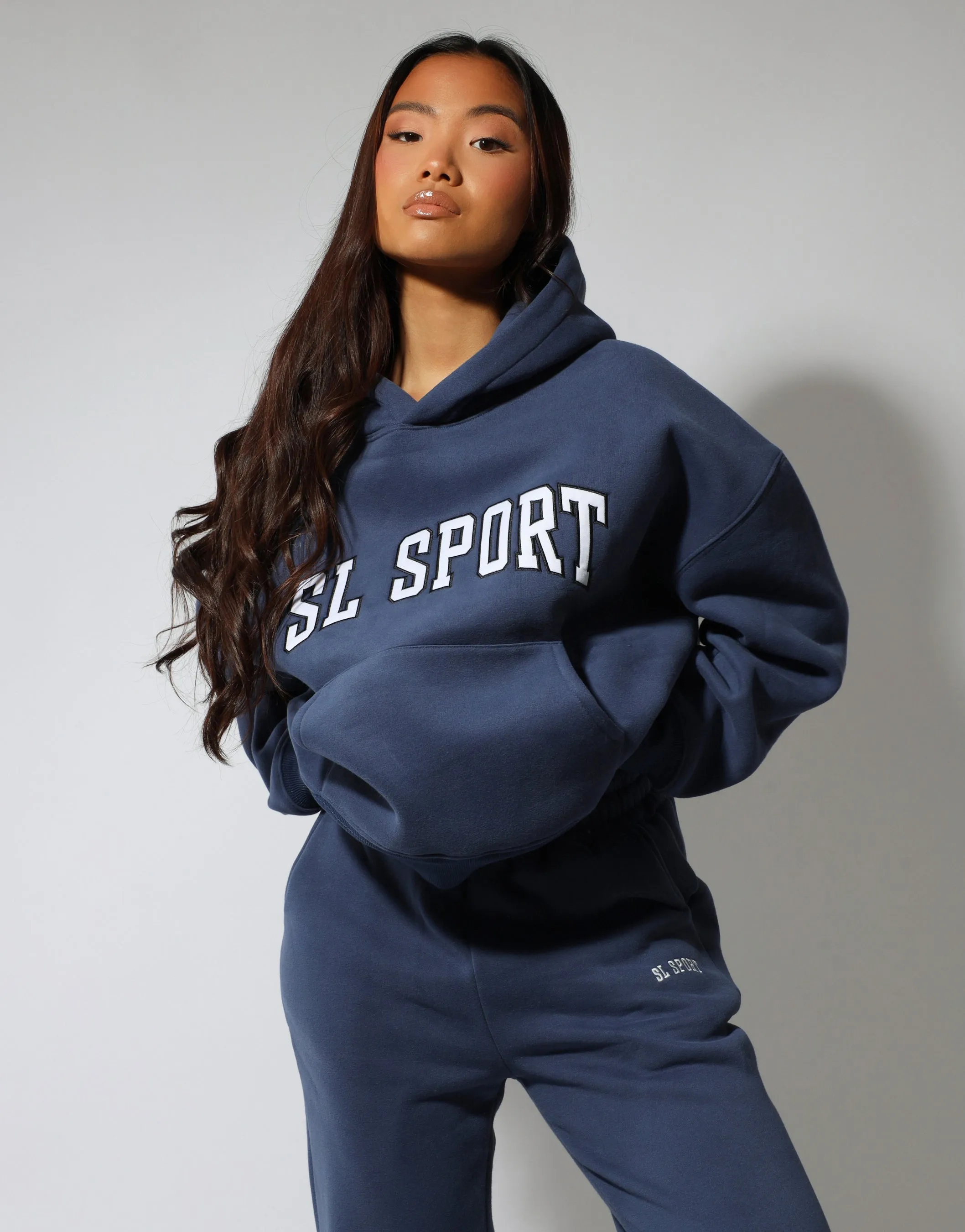Maeve Simmi Studios SL Sport hoodie in vintage blue sold by Simmi London