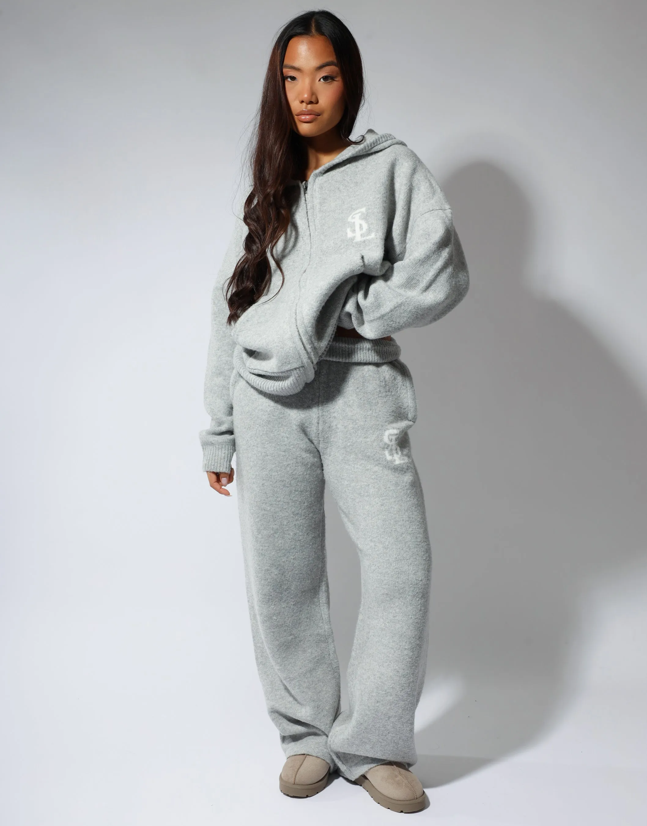 Romy Simmi Studios Chunky Knit Trousers In Light Grey sold by Simmi London