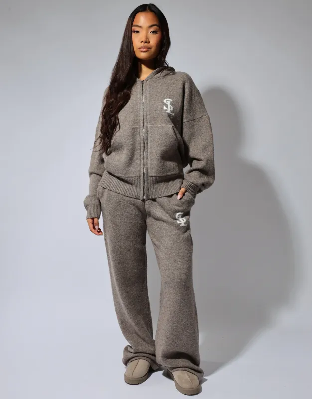 Romy Simmi Studios Chunky Knit Trousers In Mocha sold by Simmi London