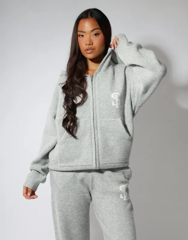 Romy Simmi studios Chunky Knit Hoodie In Light Grey sold by Simmi London
