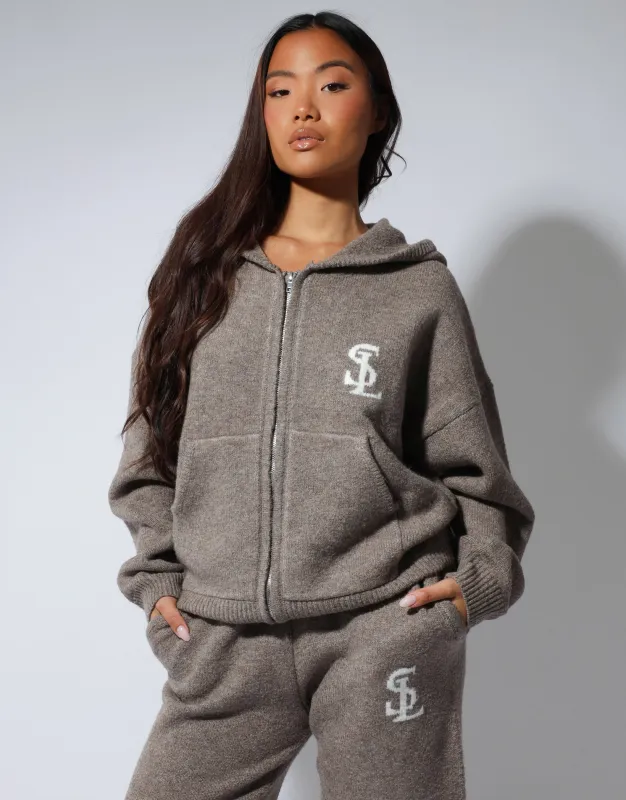 Romy Simmi Studios Chunky Knit Hoodie In Mocha sold by Simmi London