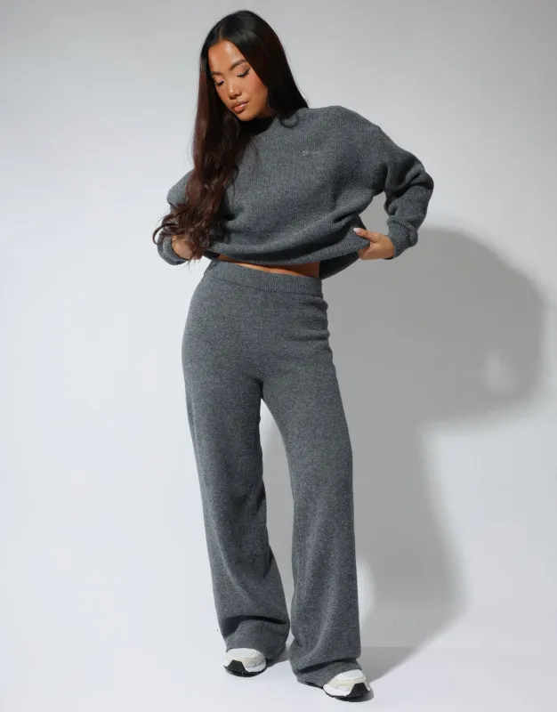 Eve Simmi studios soft touch wide leg trousers in dark grey sold by Simmi London