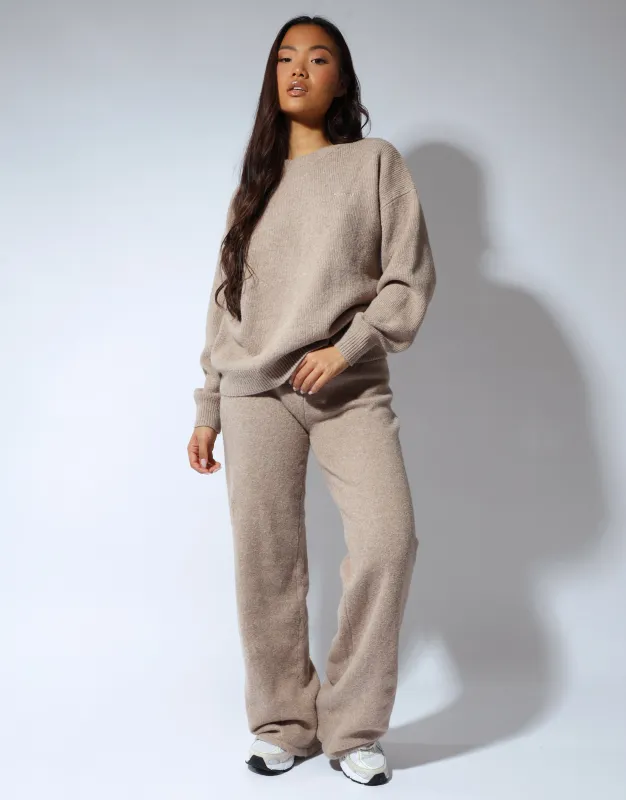 Eve Simmi studios soft touch wide leg trousers in oatmeal sold by Simmi London