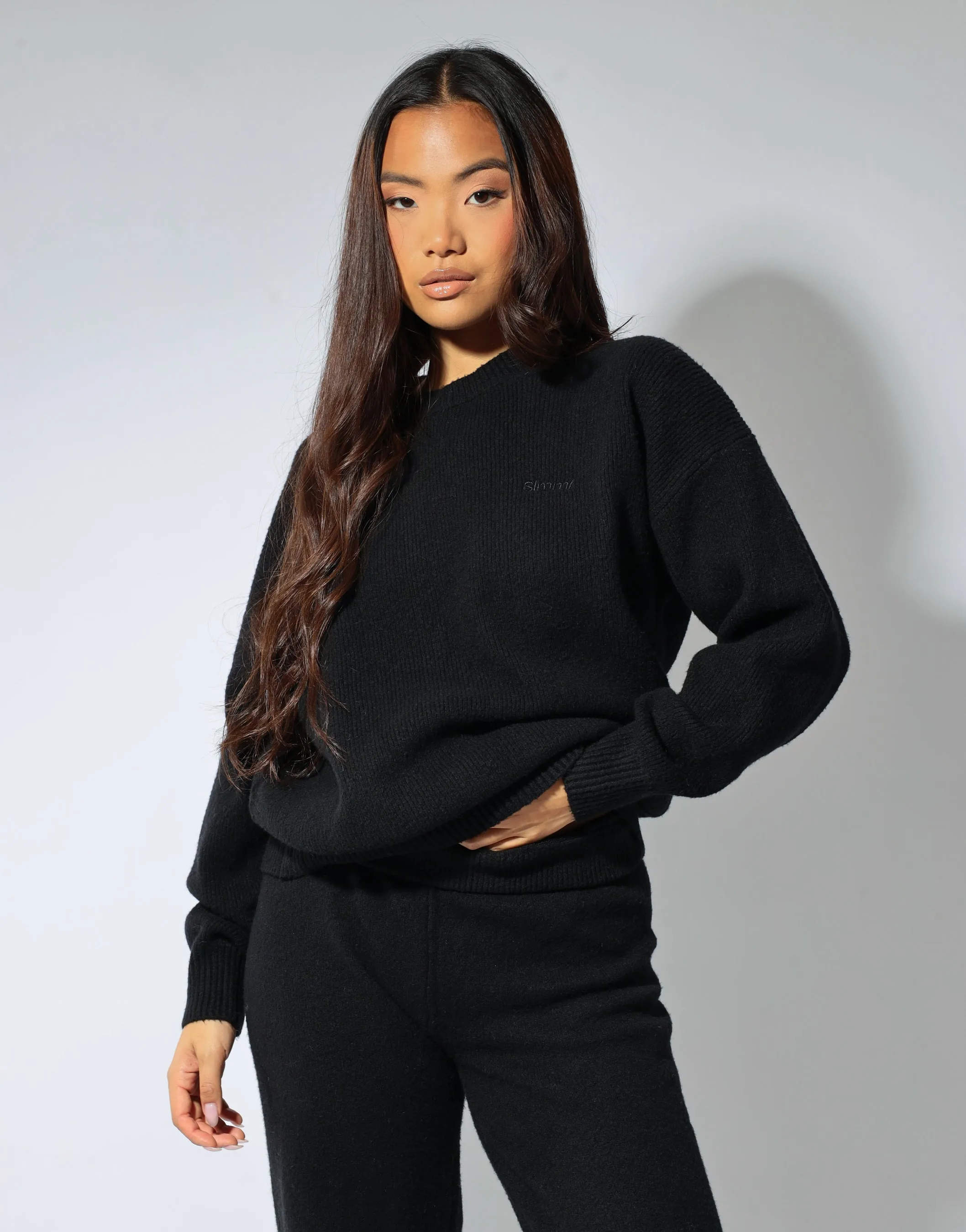 Faye Simmi studios soft touch crew neck in black sold by Simmi London