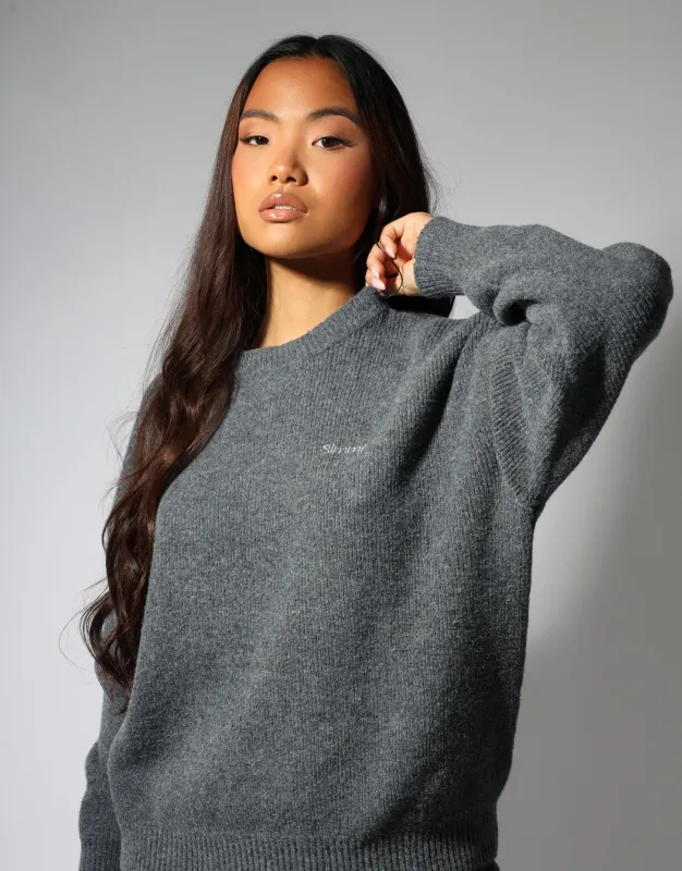 Faye Simmi studios soft touch crew neck in dark grey sold by Simmi London