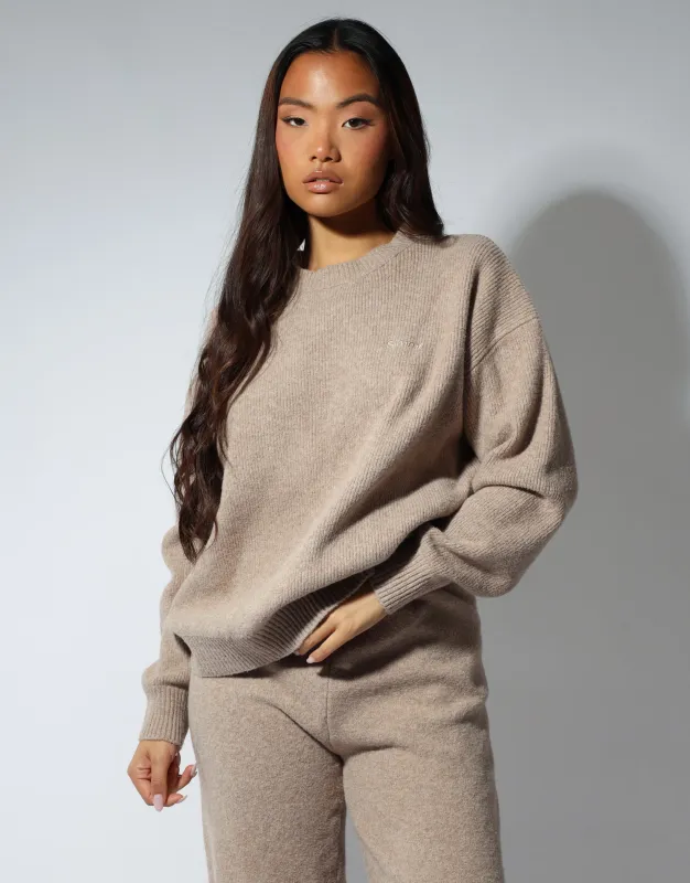 Faye Simmi studios soft touch crew neck in oatmeal sold by Simmi London