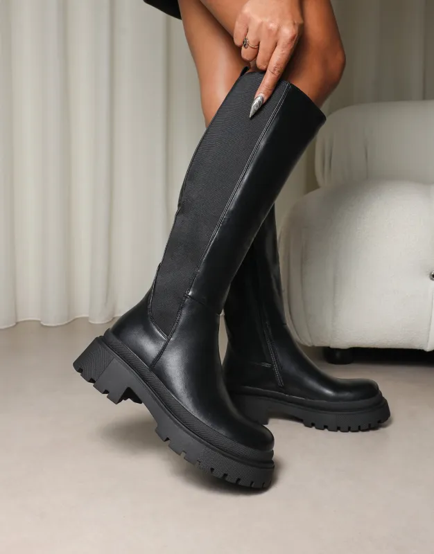 Remus Black Knee High Sock Chunky Boots sold by Simmi London