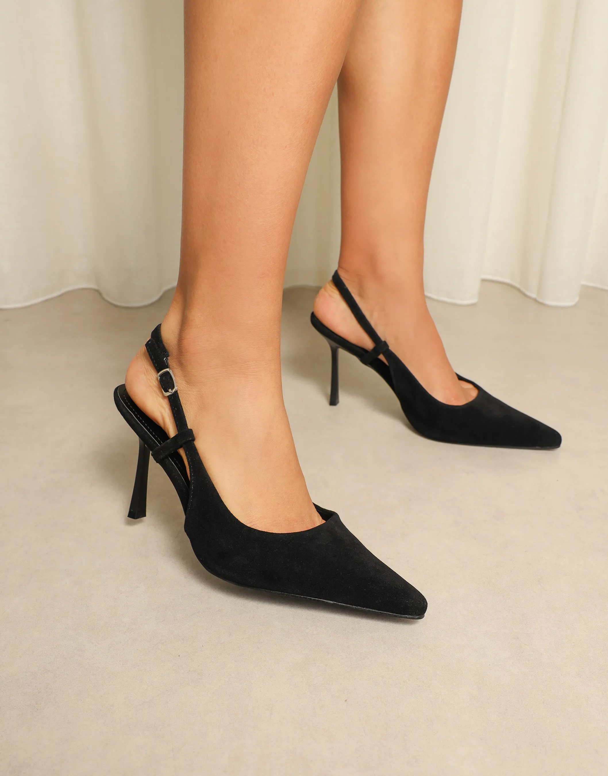 Emarra Black Suede Slingback Court Shoes sold by Simmi London