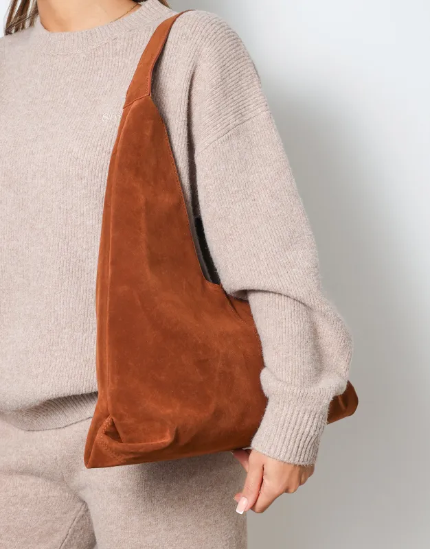 Isla Large Tan Faux Suede Shoulder Bag sold by Simmi London