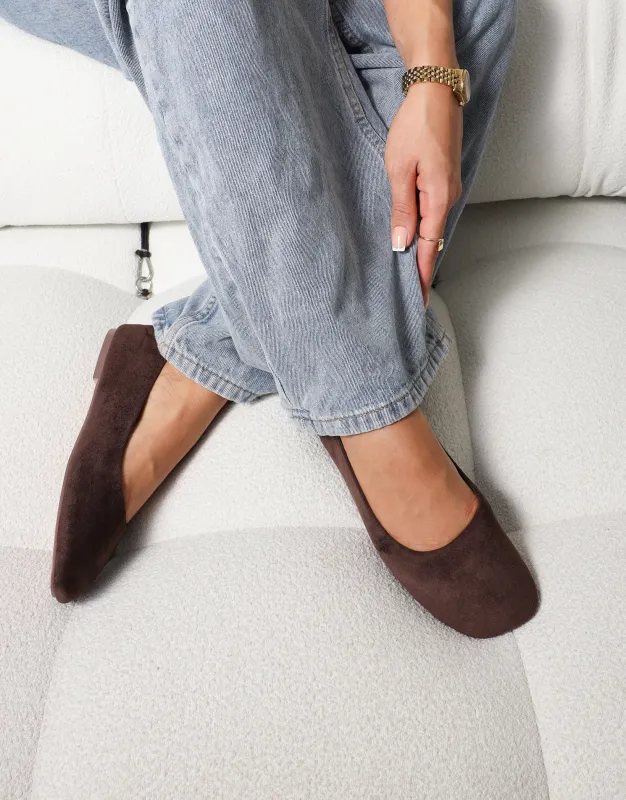 Viktoria Brown Suede Ballerina Flats sold by Simmi London