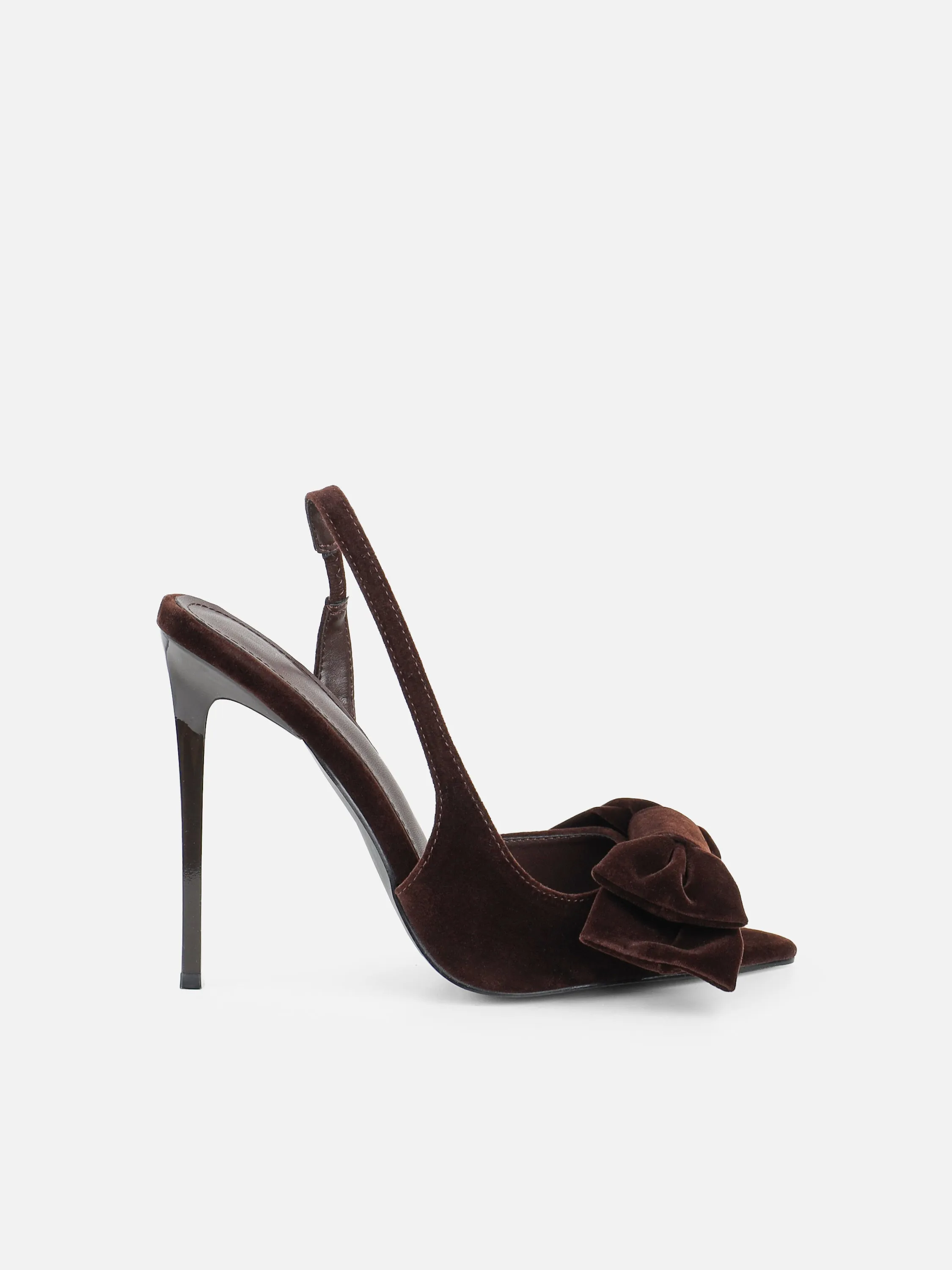 Torrez Brown Velvet Bow Detail Peep Toe Heeled Sandals sold by Simmi London product image thumbnail 2