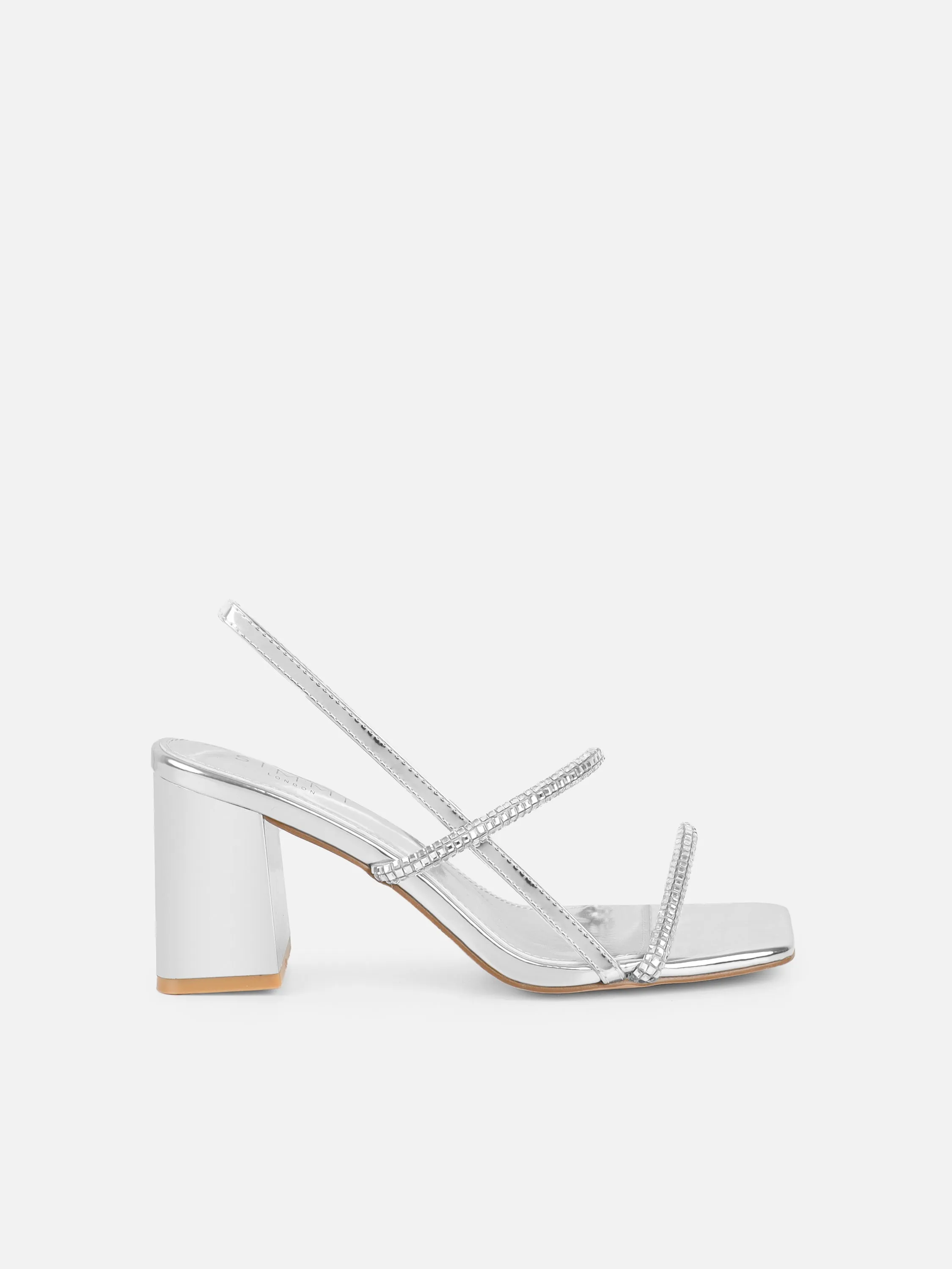 Mayaa Silver Mirror Diamante Slingback Block Heeled Sandals sold by Simmi London product image thumbnail 2