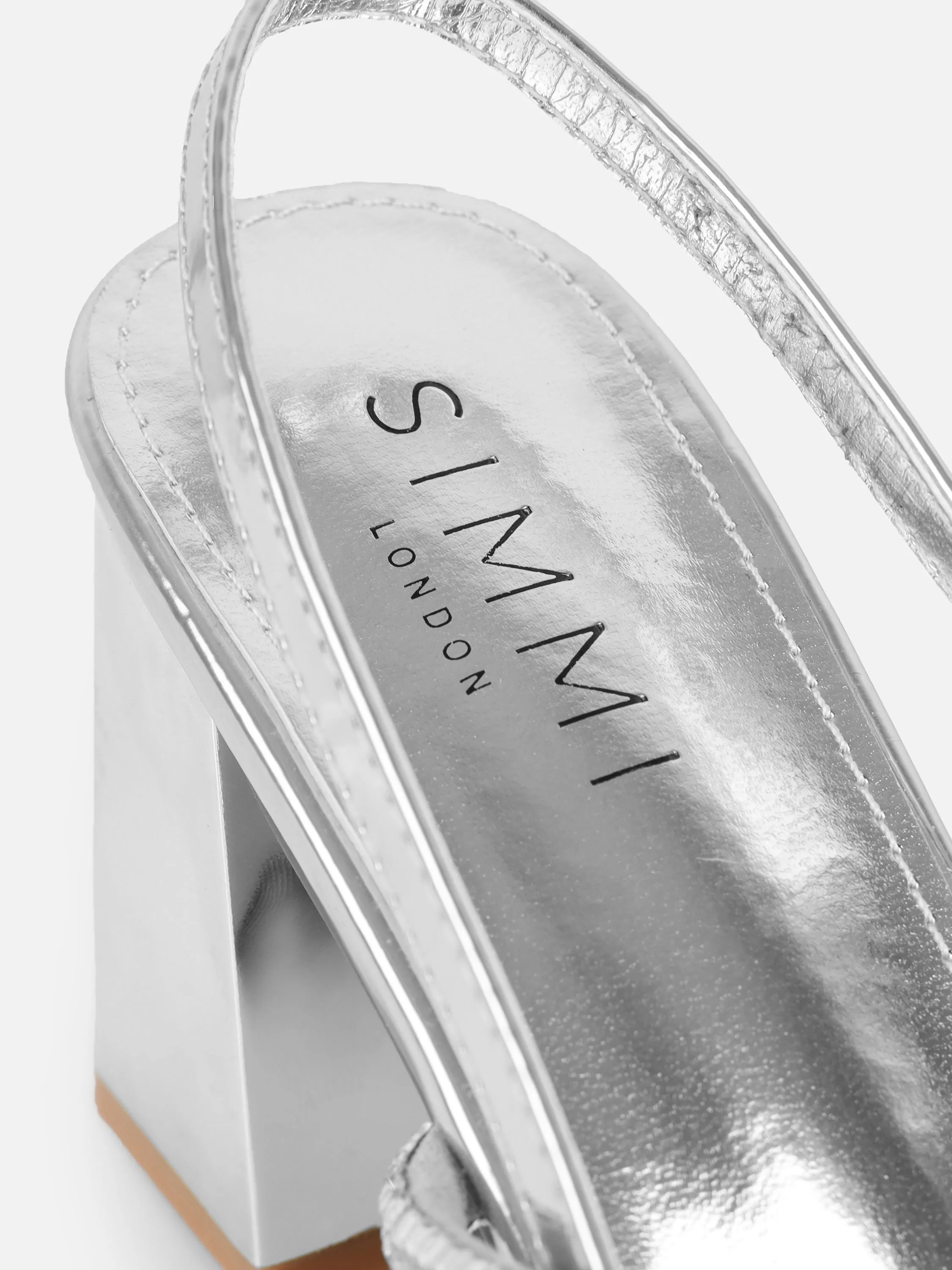 Mayaa Silver Mirror Diamante Slingback Block Heeled Sandals sold by Simmi London product image thumbnail 3