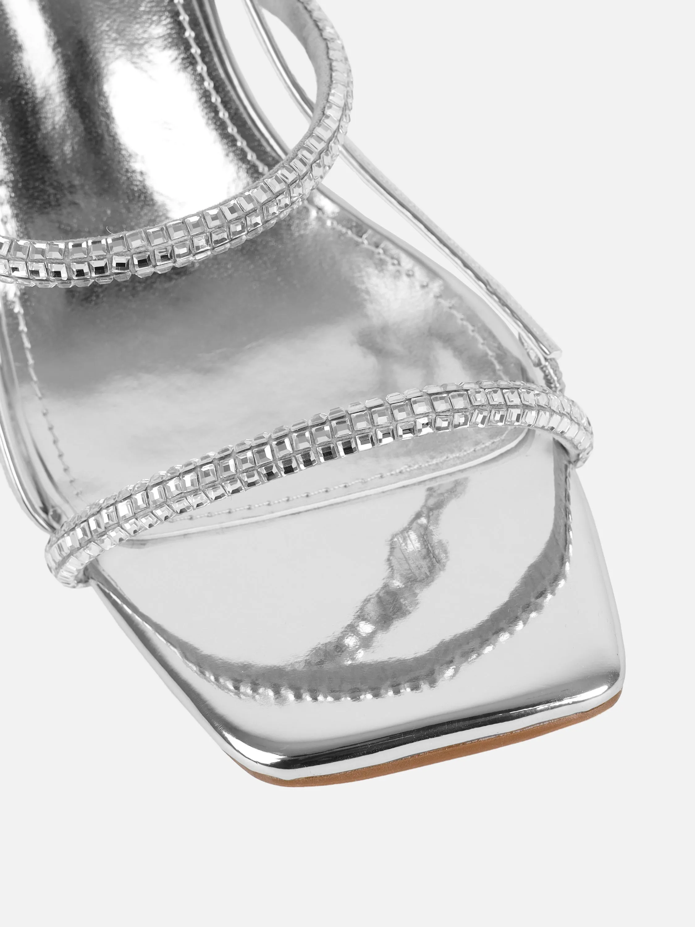 Mayaa Silver Mirror Diamante Slingback Block Heeled Sandals sold by Simmi London product image thumbnail 4