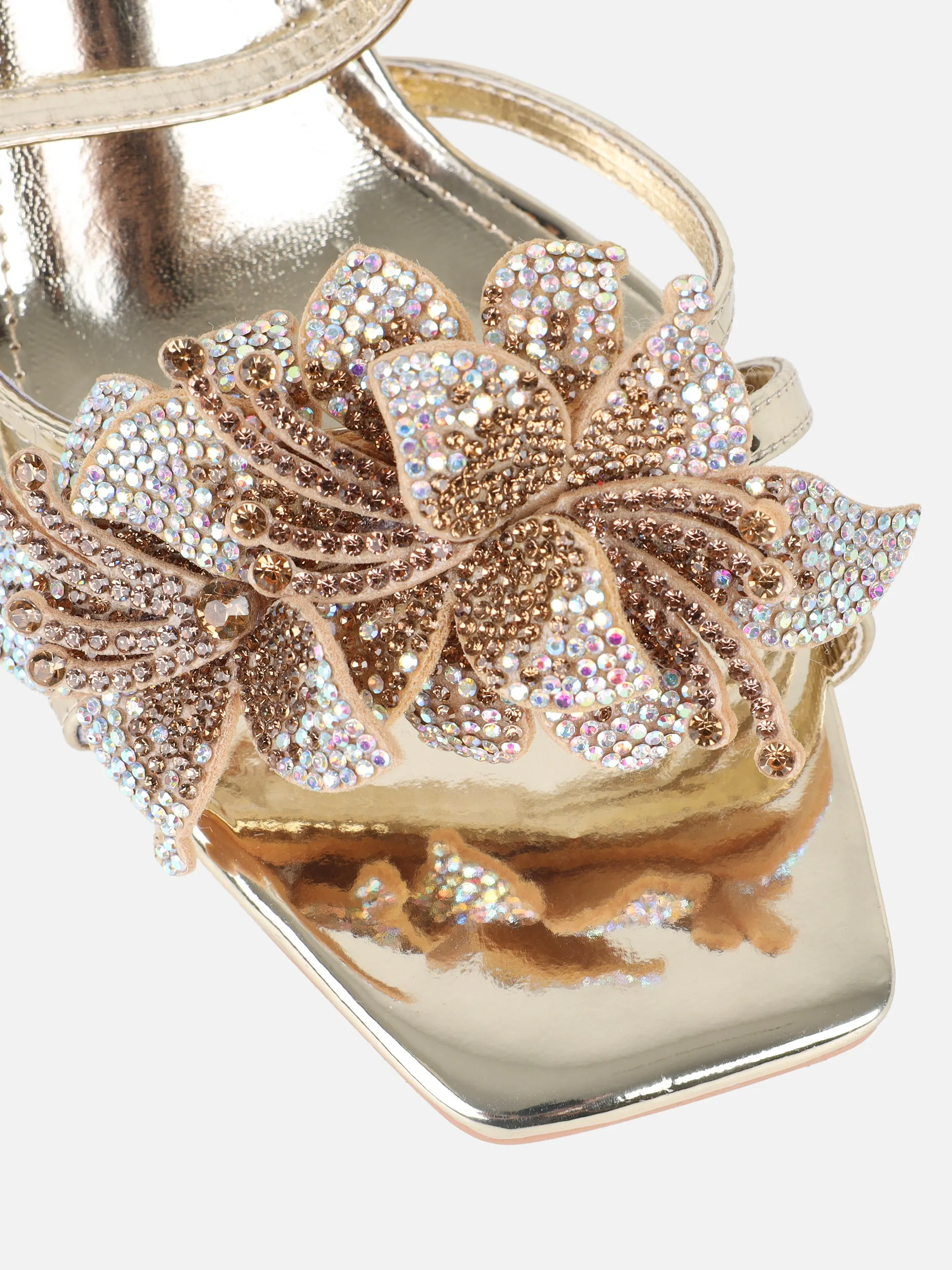 Polly Gold Mirror Flower Detail Heeled Sandals sold by Simmi London product image thumbnail 4
