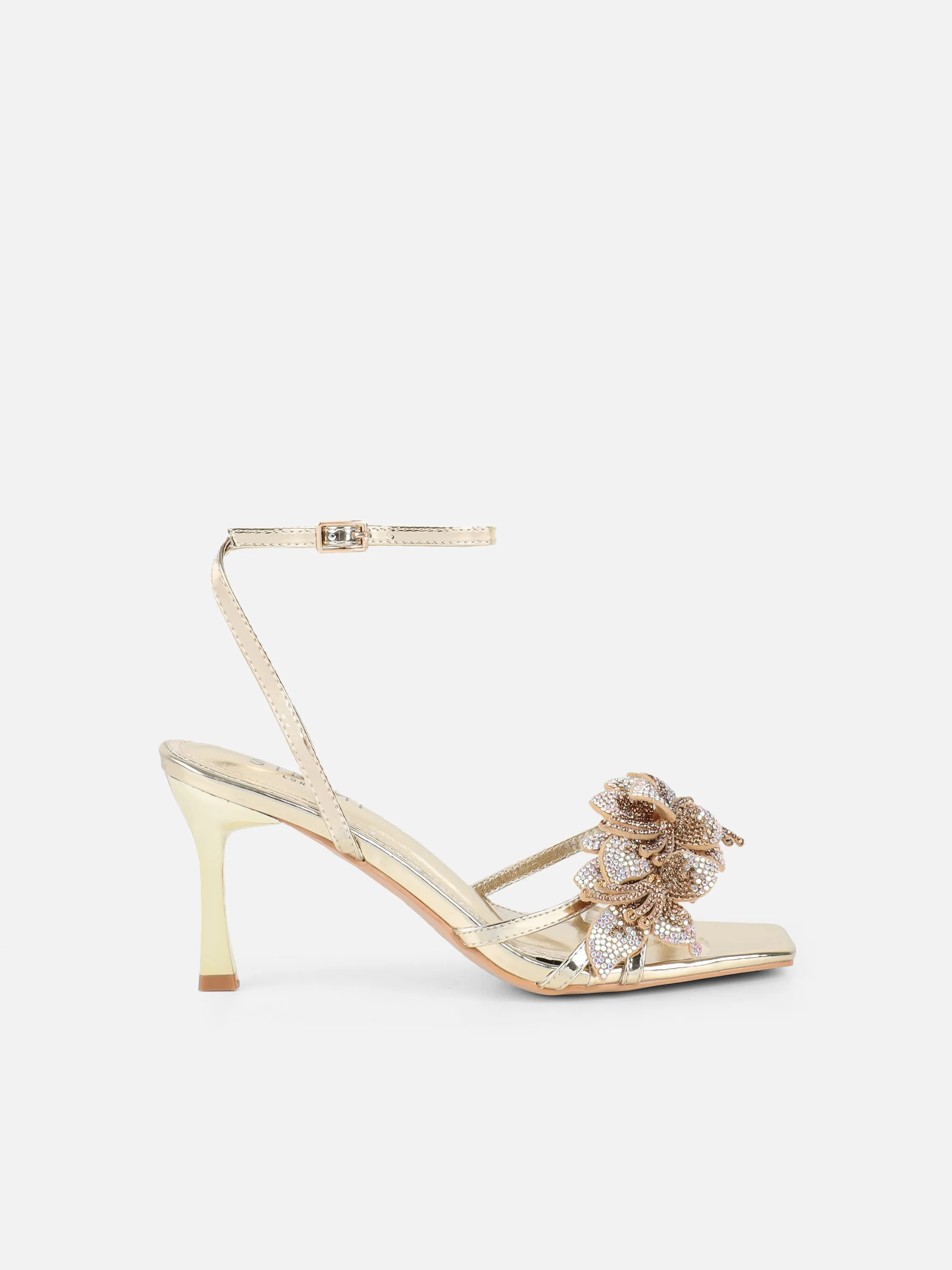 Polly Gold Mirror Flower Detail Heeled Sandals sold by Simmi London product image thumbnail 2
