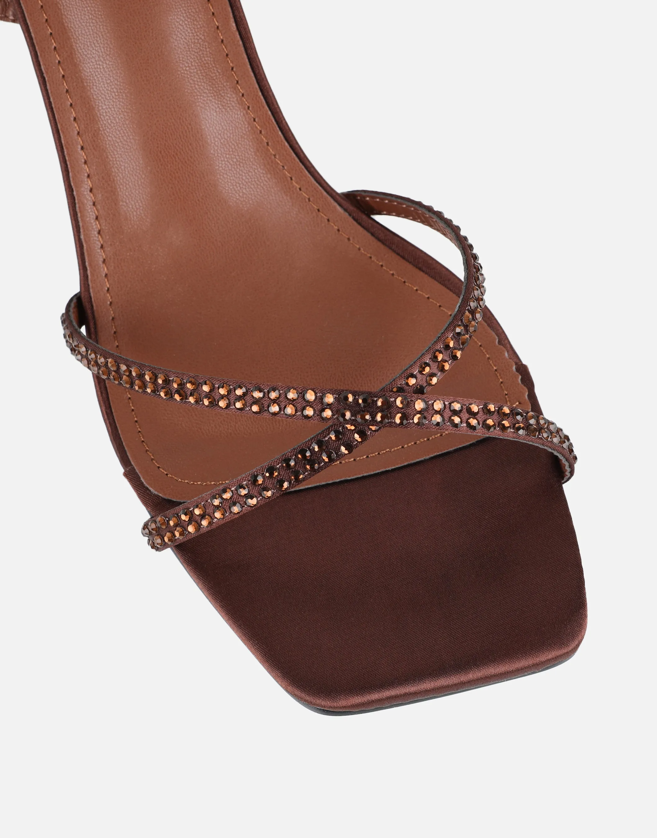 Eleonoora Brown Satin Diamante Heeled Sandals sold by Simmi London product image thumbnail 4