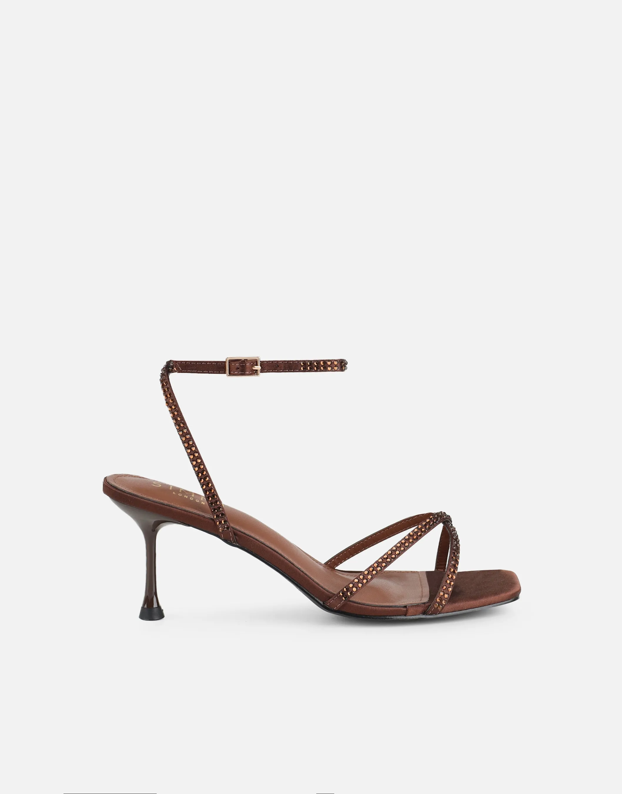 Eleonoora Brown Satin Diamante Heeled Sandals sold by Simmi London product image thumbnail 2