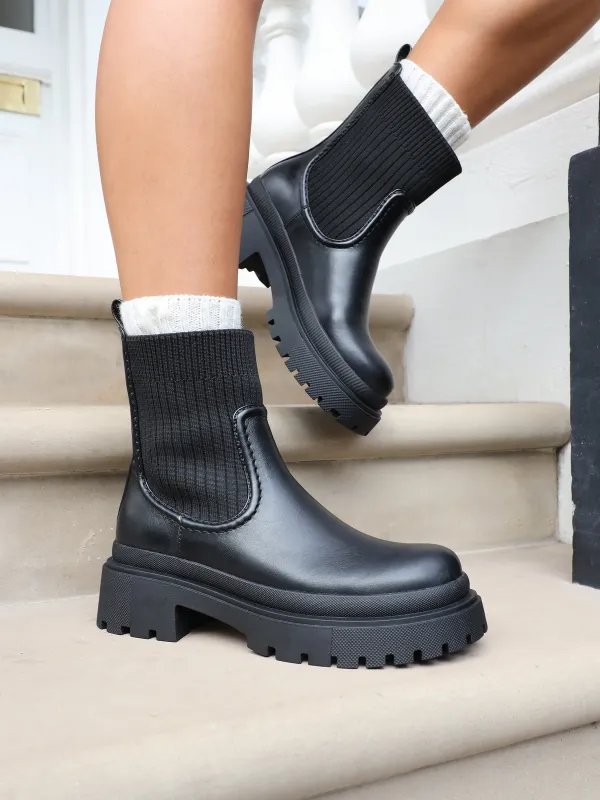 Jirra Black Chunky Ankle Sock Boots sold by Simmi London