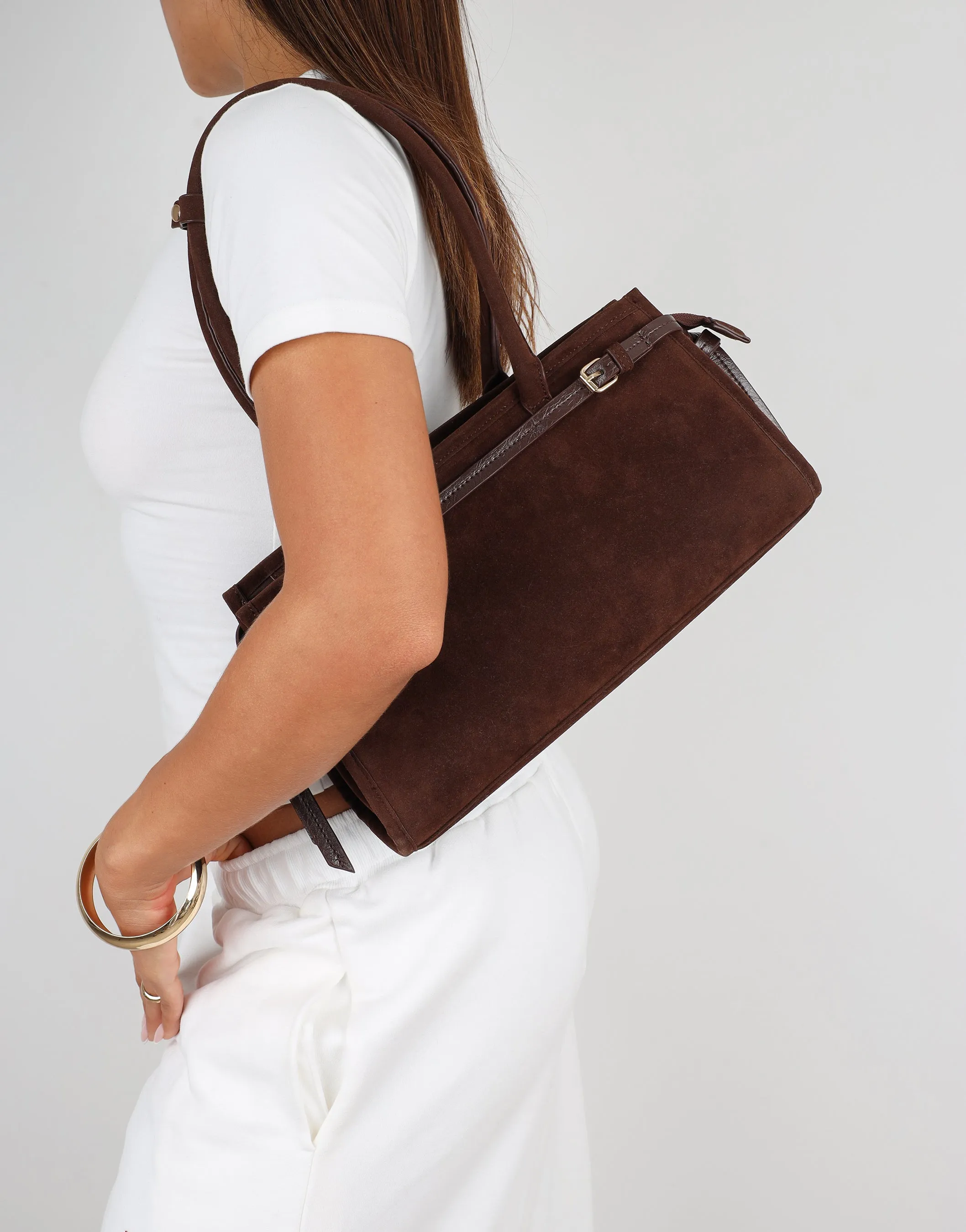 Eos Chocolate Suede Handbag sold by Simmi London product image thumbnail 2