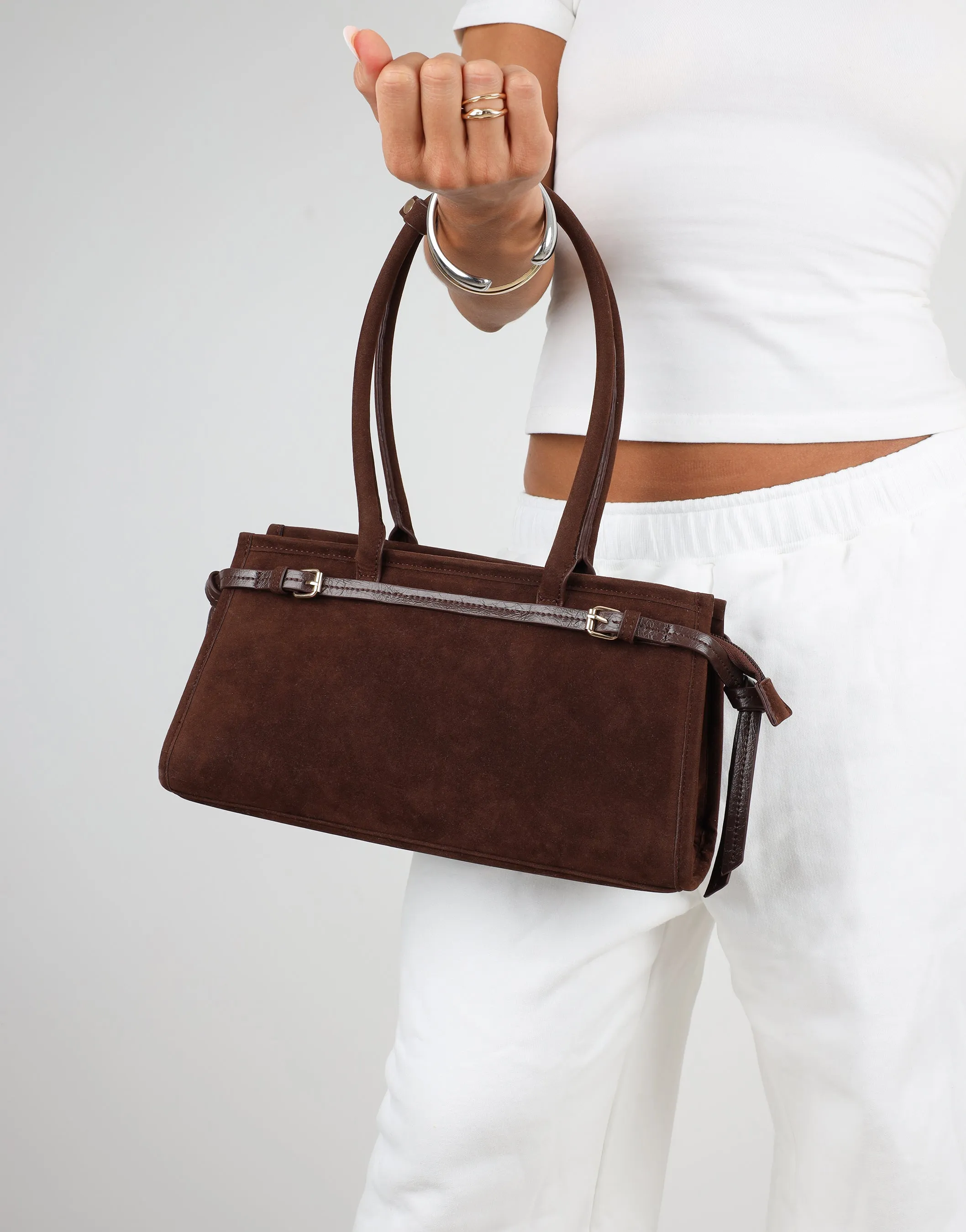 Eos Chocolate Suede Handbag sold by Simmi London product image thumbnail 3