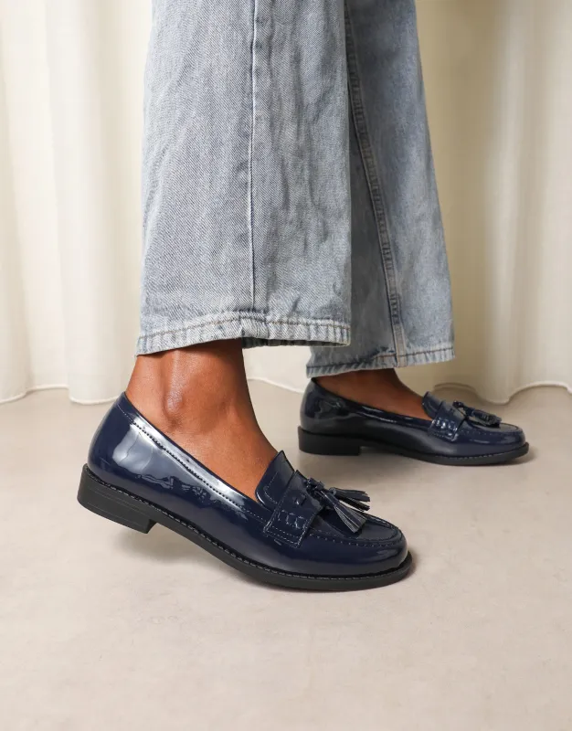 Nerri Navy Patent Tassel Loafers sold by Simmi London