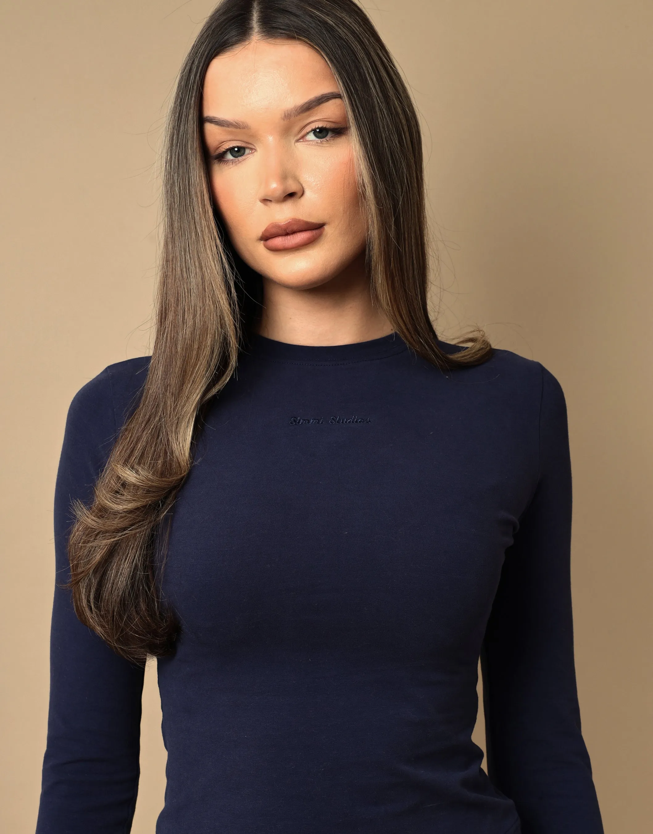 Olivia Long Sleeve Soft Cotton T-Shirt In Navy sold by Simmi London product image thumbnail 4