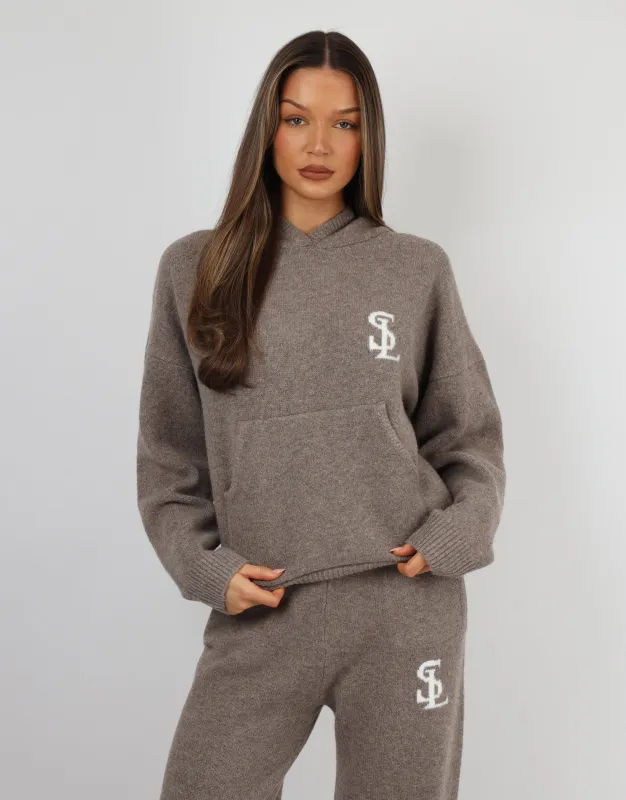 Mari Simmi Studios Knitted Hoodie In Mocha sold by Simmi London