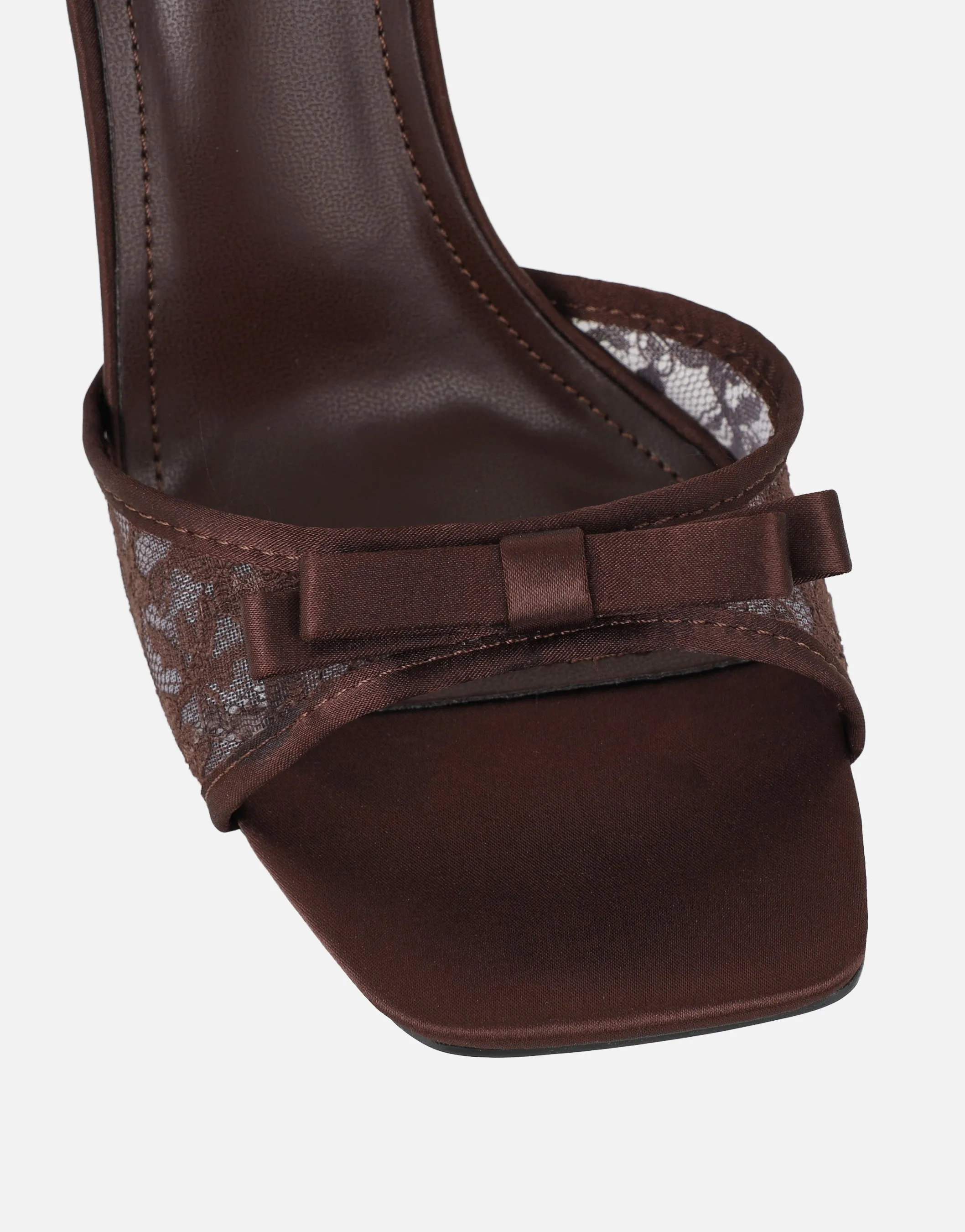 Janeena Brown Lace Bow Detail Heeled Sandals sold by Simmi London product image thumbnail 4