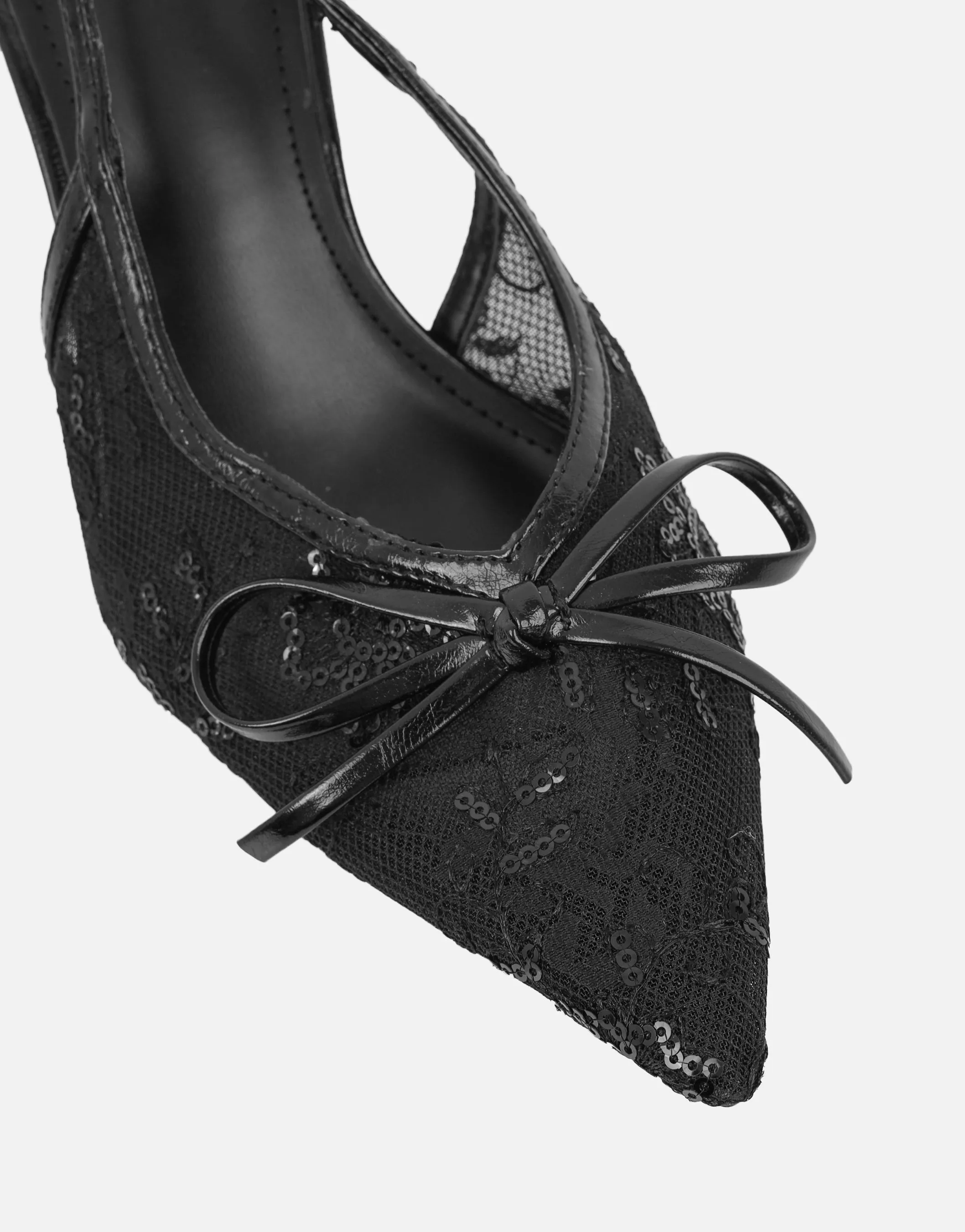 Saskia Black Mesh Bow Detail Slingback Courts sold by Simmi London product image thumbnail 4