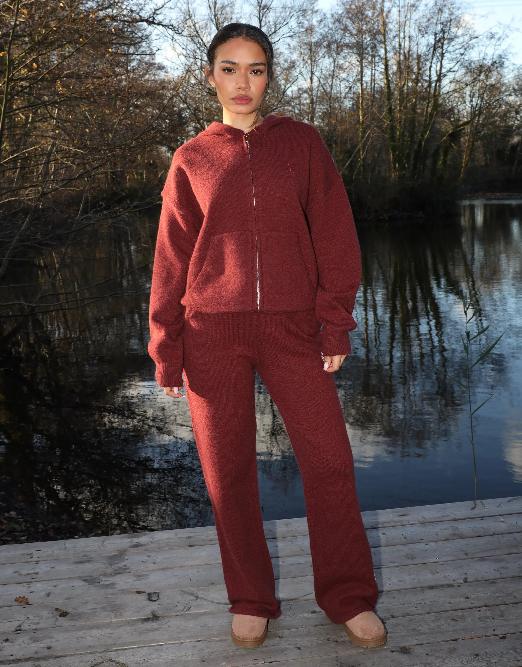 Harper Simmi Studios Knitted Zip Hoodie In Burgundy sold by Simmi London product image thumbnail 2