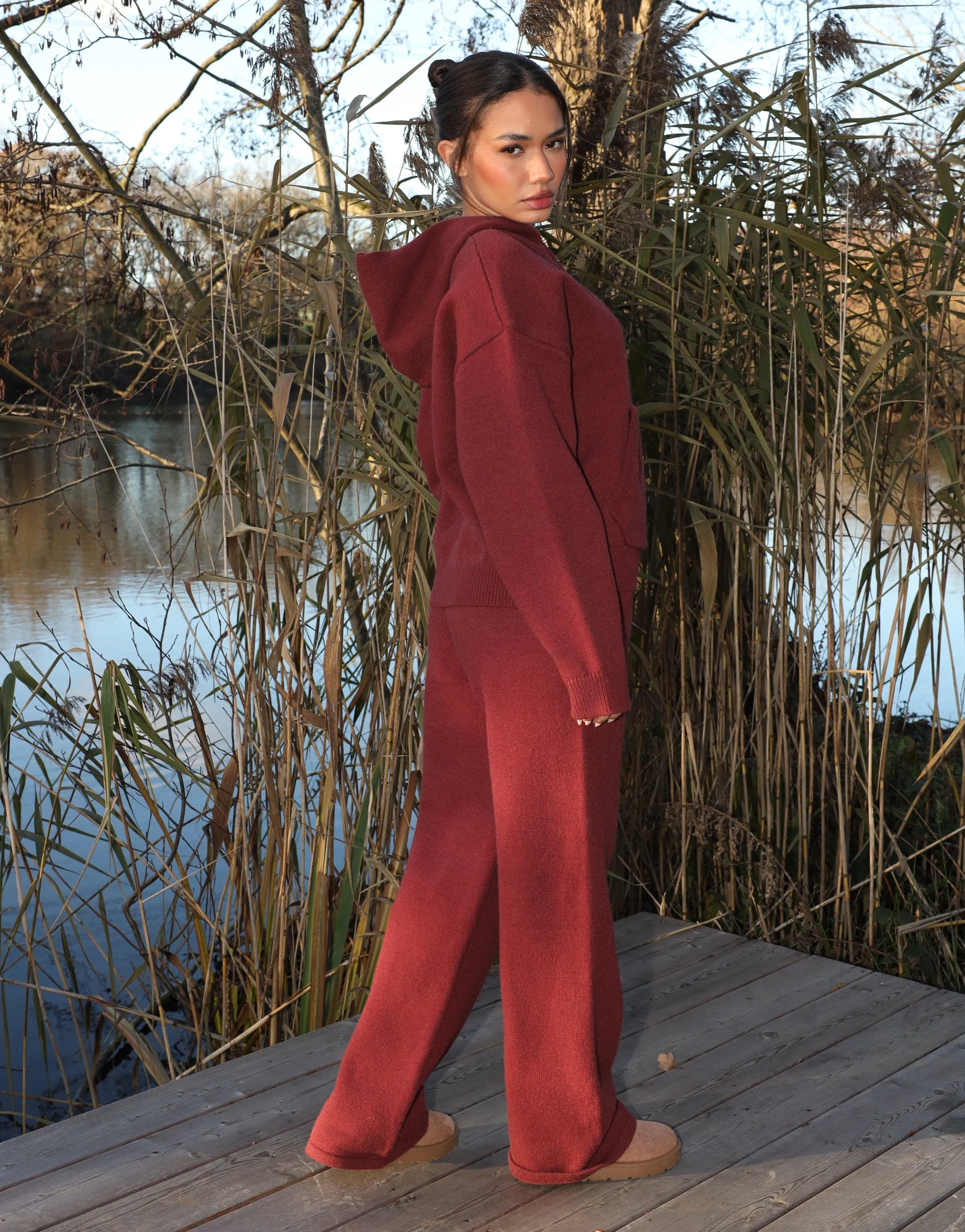 Harper Simmi Studios Knitted Zip Hoodie In Burgundy sold by Simmi London product image thumbnail 4