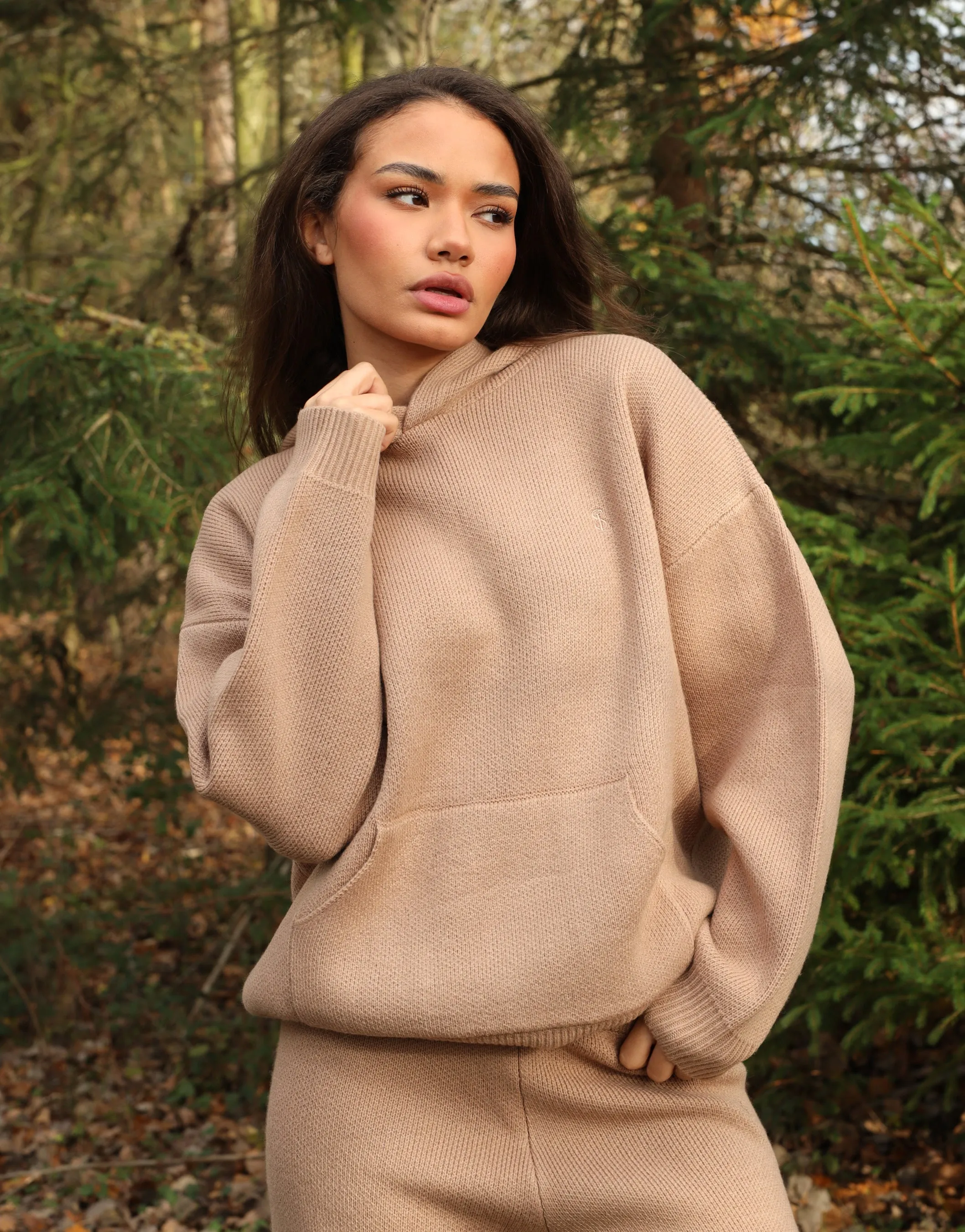 Elsie Simmi Studios Heavy Knit Hoodie In Mocha sold by Simmi London