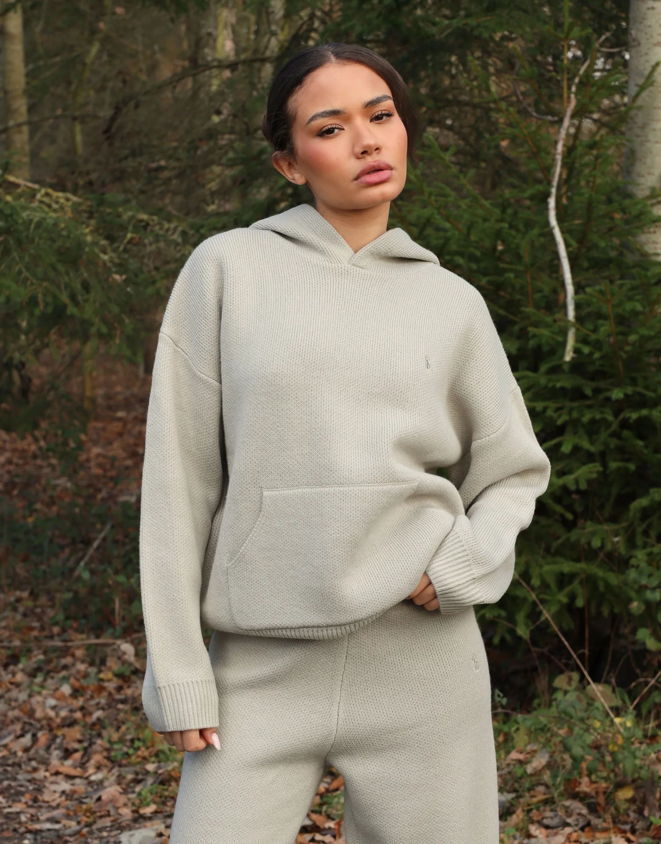 Elsie Simmi Studios Heavy Knit Hoodie In Light Grey sold by Simmi London