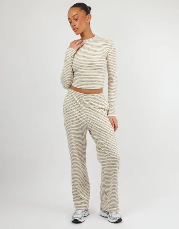 Tilly Super Soft Stripe Trouser In Cream made by Simmi London
