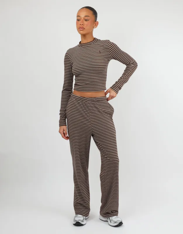 Tilly Super Soft Stripe Trouser In Brown made by Simmi London