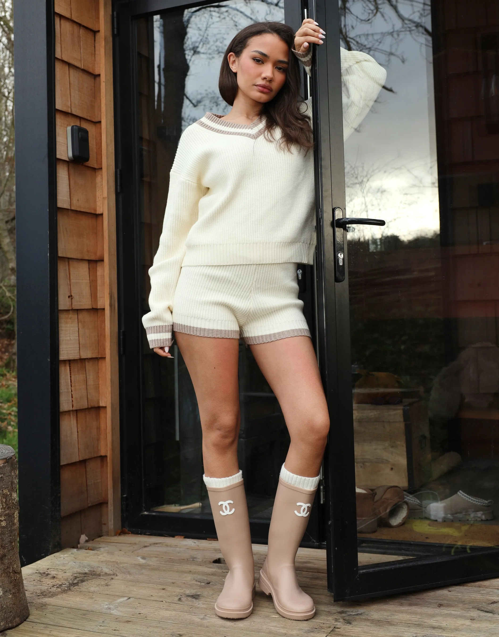 Matilda Simmi Studios V-Neck Jumper In Cream sold by Simmi London product image thumbnail 2