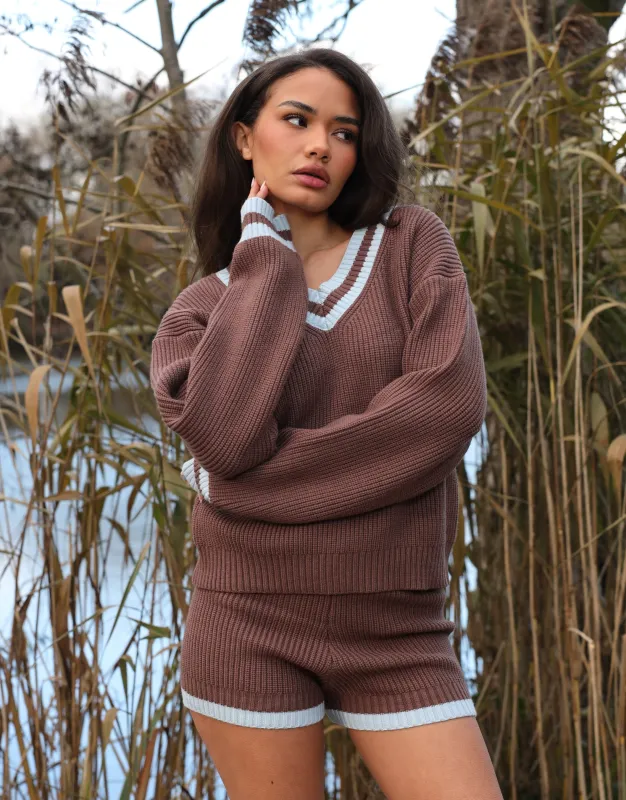 Matilda Simmi Studios V-Neck Jumper In Brown made by Simmi London