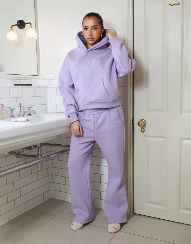Myla Simmi Studios SL Sport Flared Joggers in Lilac made by Simmi London