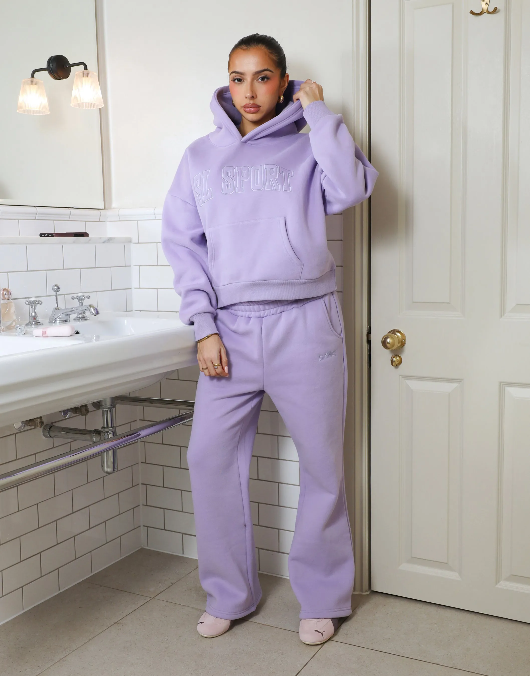 Myla Simmi Studios SL Sport Flared Joggers in Lilac sold by Simmi London