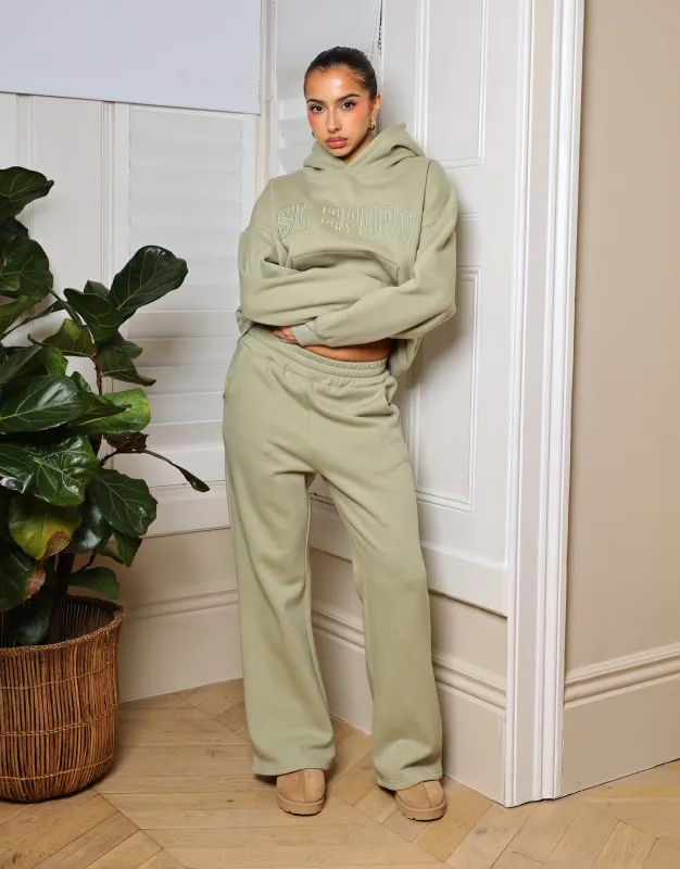 Myla Simmi Studios SL Sport Flared Joggers In Sage made by Simmi London