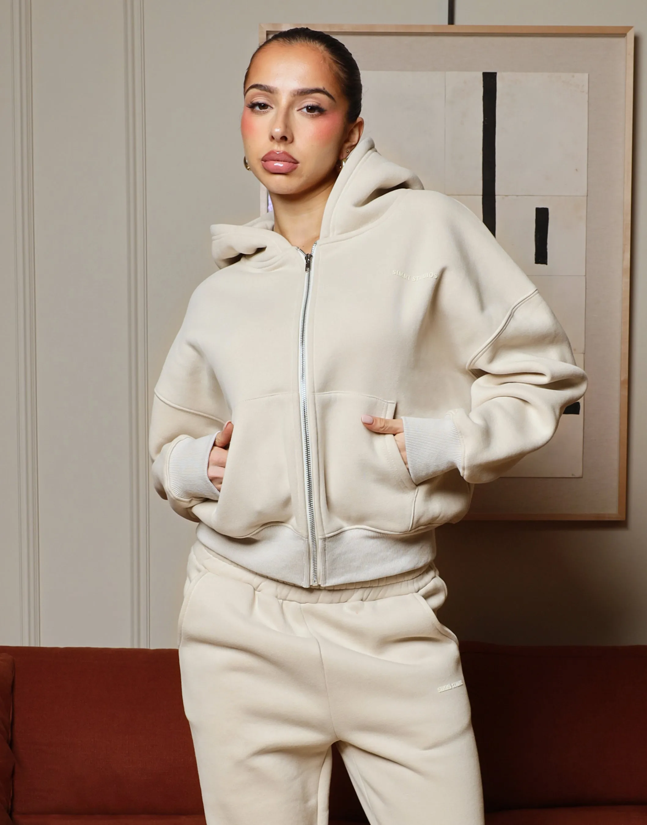 Maui Simmi Studios Essentials Zip Hoodie In Light Beige sold by Simmi London