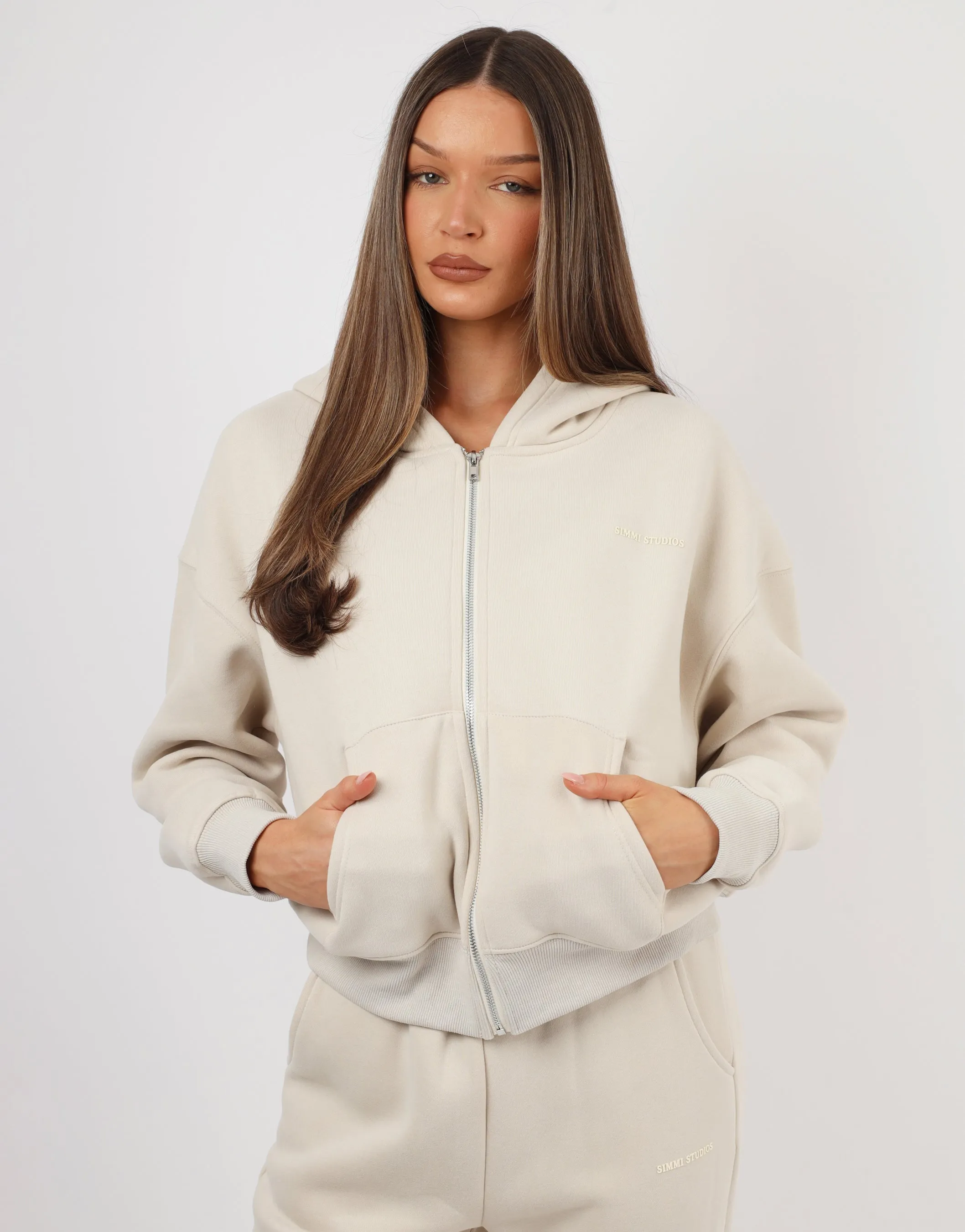 Maui Simmi Studios Essentials Zip Hoodie In Light Beige sold by Simmi London product image thumbnail 2