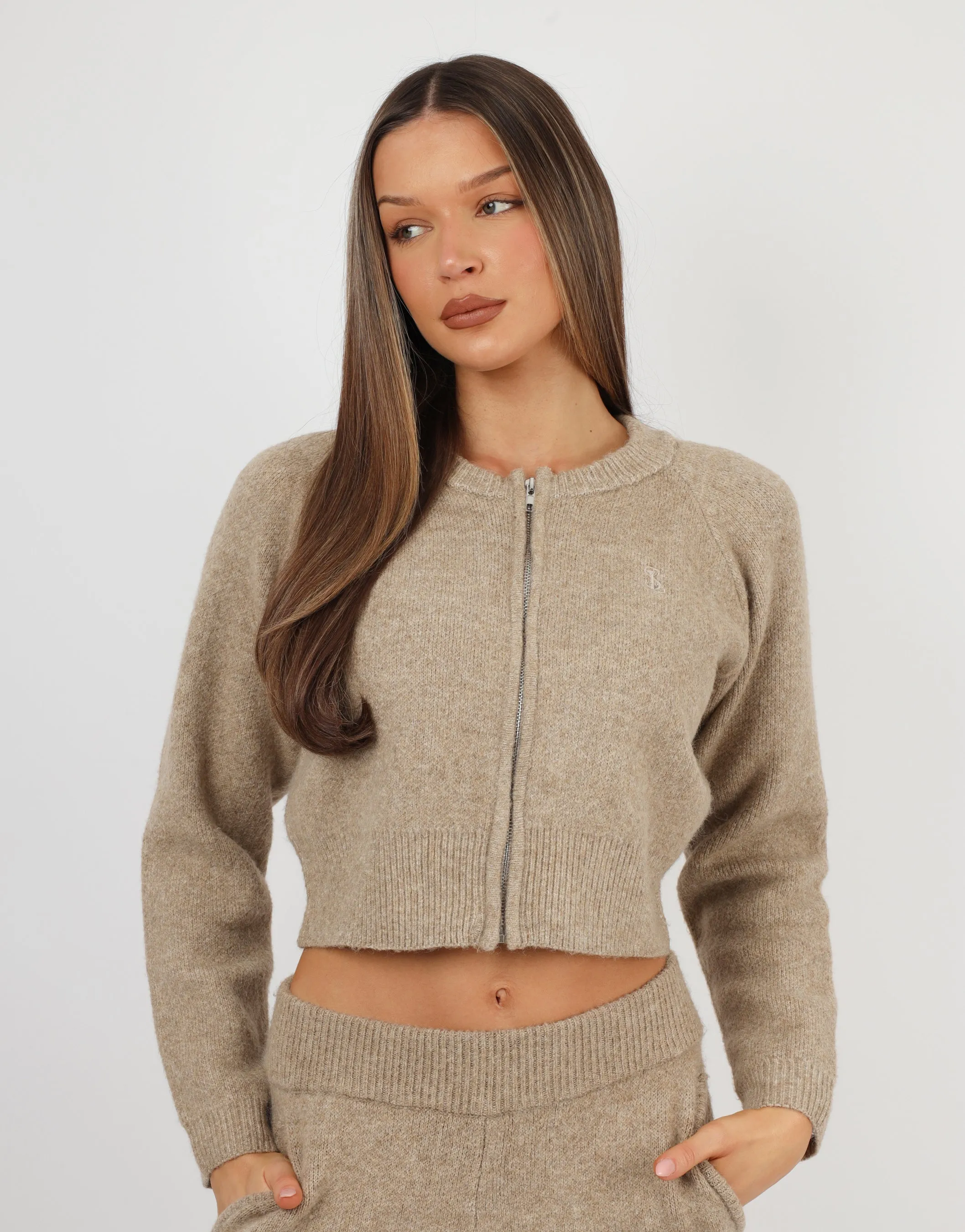 Ayla Simmi Studios Bomber Knit Jacket In Oatmeal sold by Simmi London product image thumbnail 2